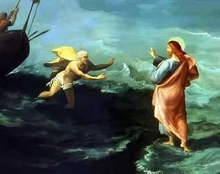 Christ and Peter Walking on the Waters by Laura Sotka