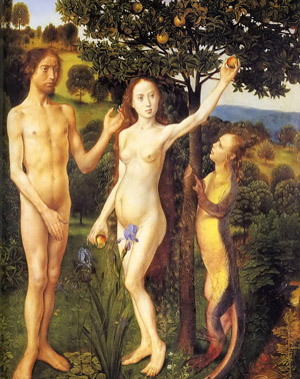 Fall of Adam and Eve, Hugo van der Goes 1470 royalty free images