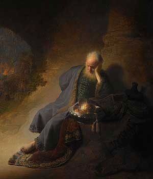 Rembrandt painting of Jeremiah Lamenting the Destruction of Jerusalem high resolution